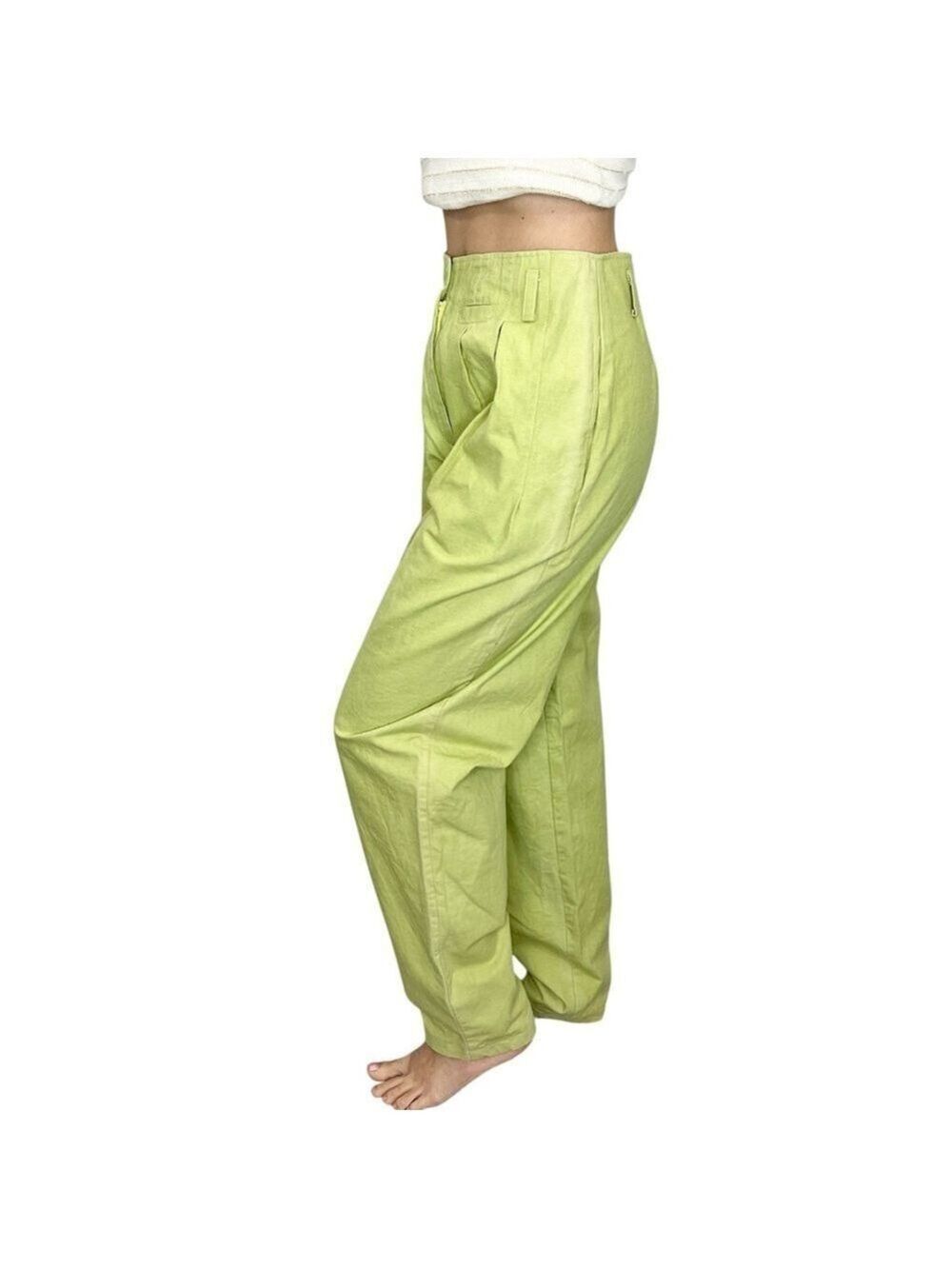 Vintage 80s bright green high rise pleated tailored tapered trousers 28